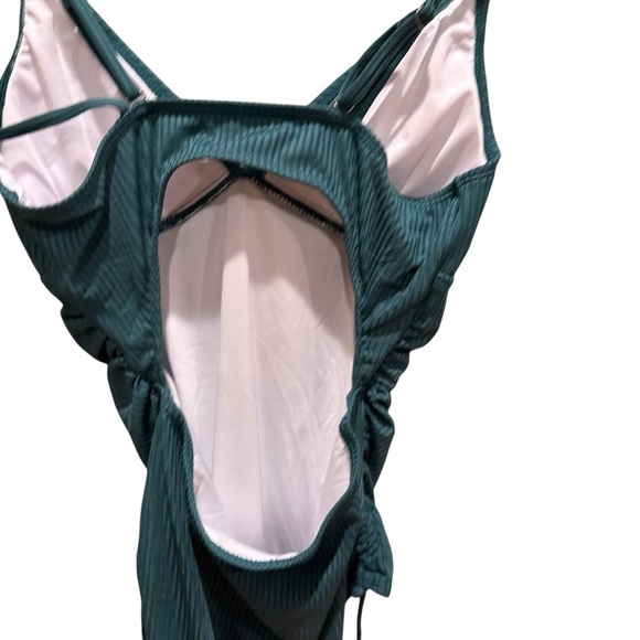 Teal Strappy One-Piece Swimsuit Womens Ruched V Neck Tie Side Size Medium - Picture 9 of 13